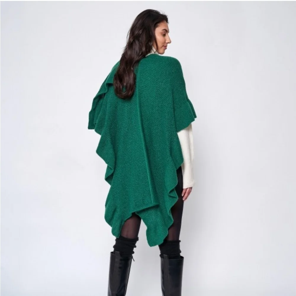 Green Ruffle Ruana Wrap - Picture 2 of 3